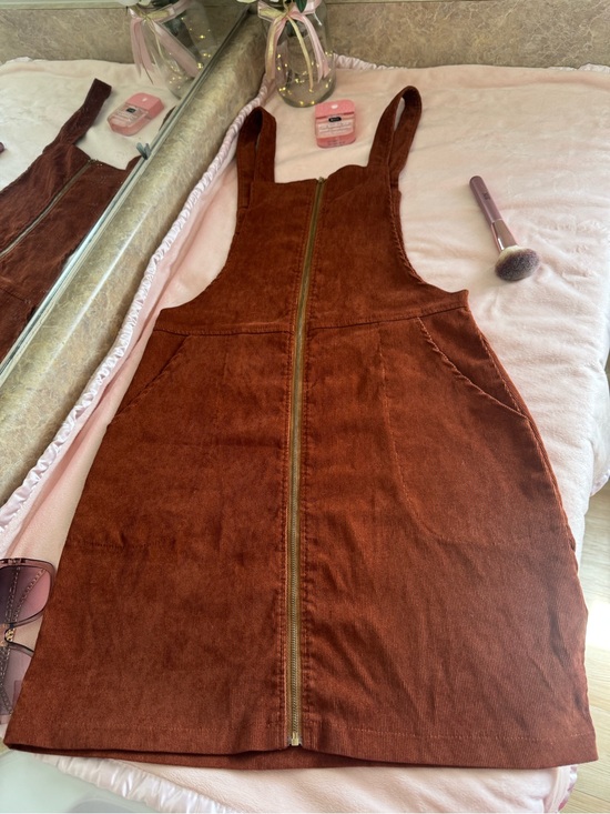 SHEIN Dresses & Skirts - SHEIN Rust Brown Corduroy Zip Front Pinafore Dress